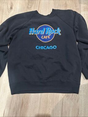 Hard Rock Cafe Black Crewneck Sweatshirt with Blue & Gold Logo